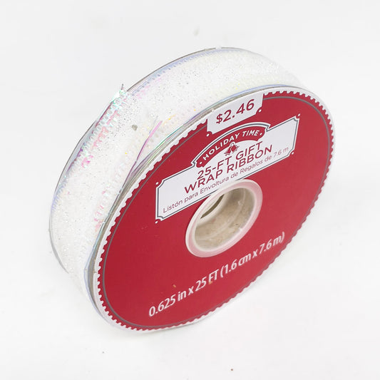 Holiday Time White Sparkle Wired Ribbon - 5/8"