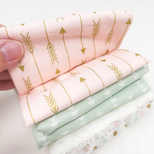 Pink & Green Dots & Triangle Patterns Fabric Bundle