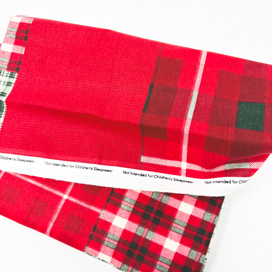 33" x 40" Stiff Flannel Holiday Plaid Panels Fabric