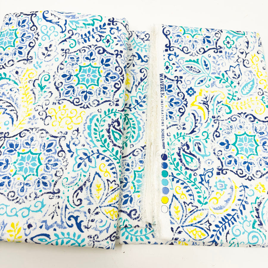 44" x 80" Waverly Disks Azure Cotton Fabric