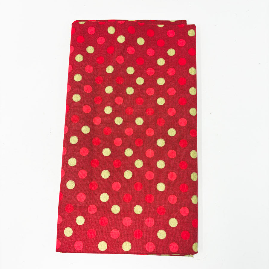 1 yd x 42" Metallic Gold Dots on Red Fabric