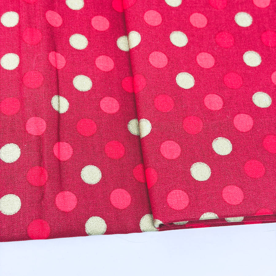 1 yd x 42" Metallic Gold Dots on Red Fabric