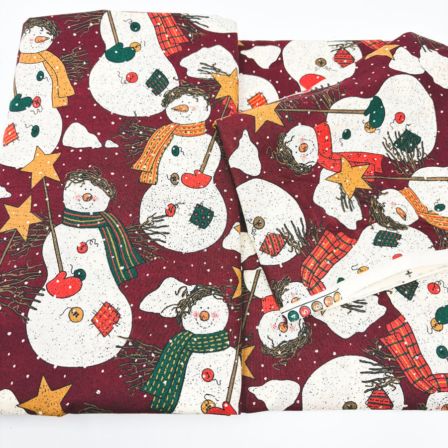 43" x 3 yds Folksy Snowmen Cotton Fabric