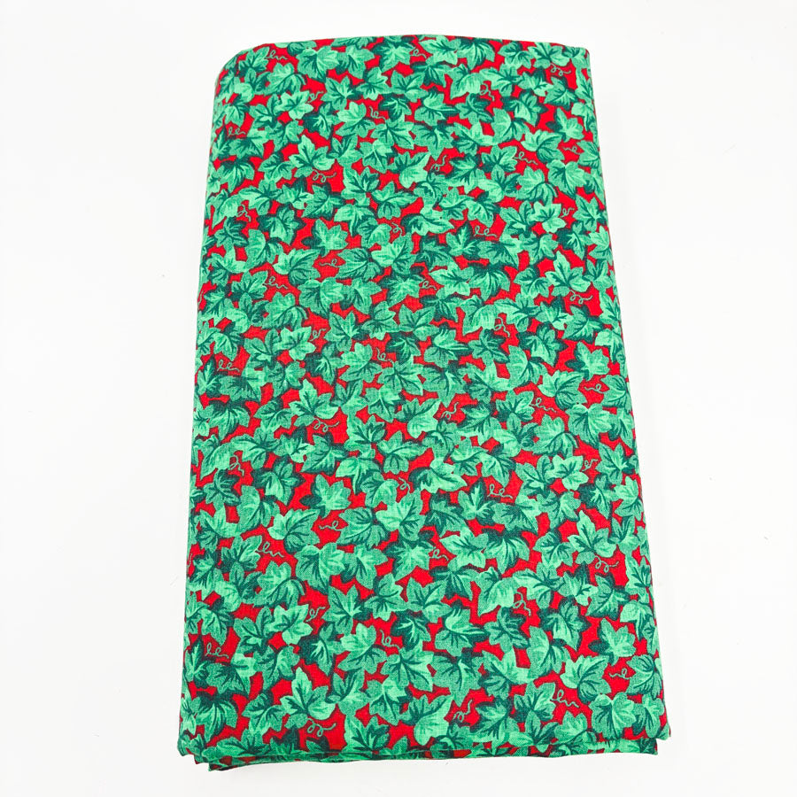 43" x 5 yds Green Ivy on Red Cotton Fabric