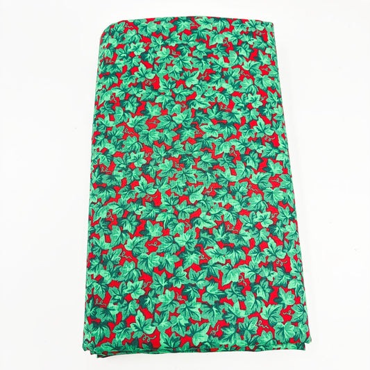 43" x 5 yds Green Ivy on Red Cotton Fabric