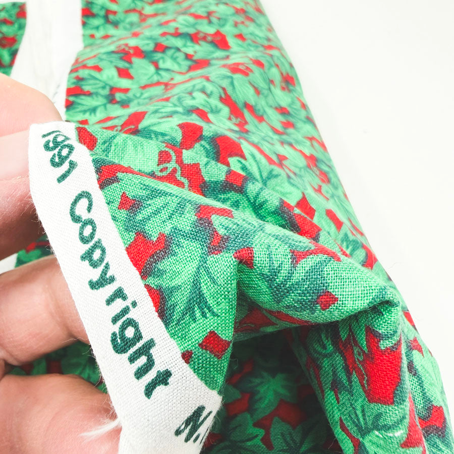 43" x 5 yds Green Ivy on Red Cotton Fabric