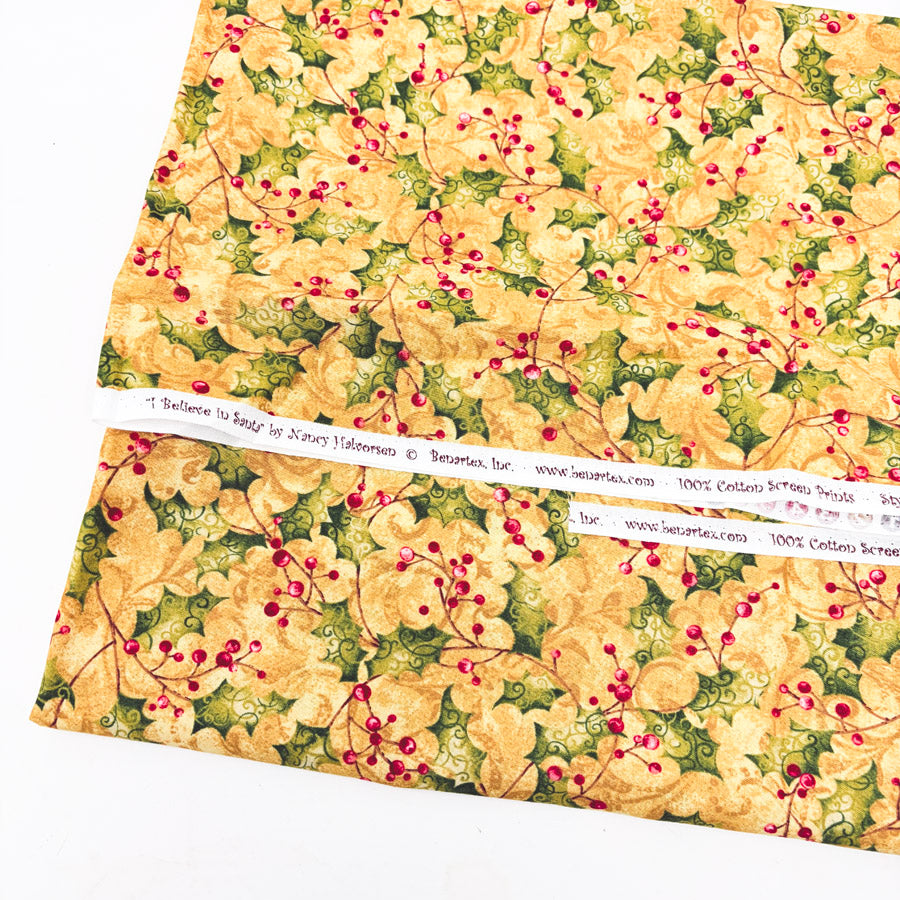 1 yd x 42" Nancy Hoffman Gold Holly Cotton Fabric
