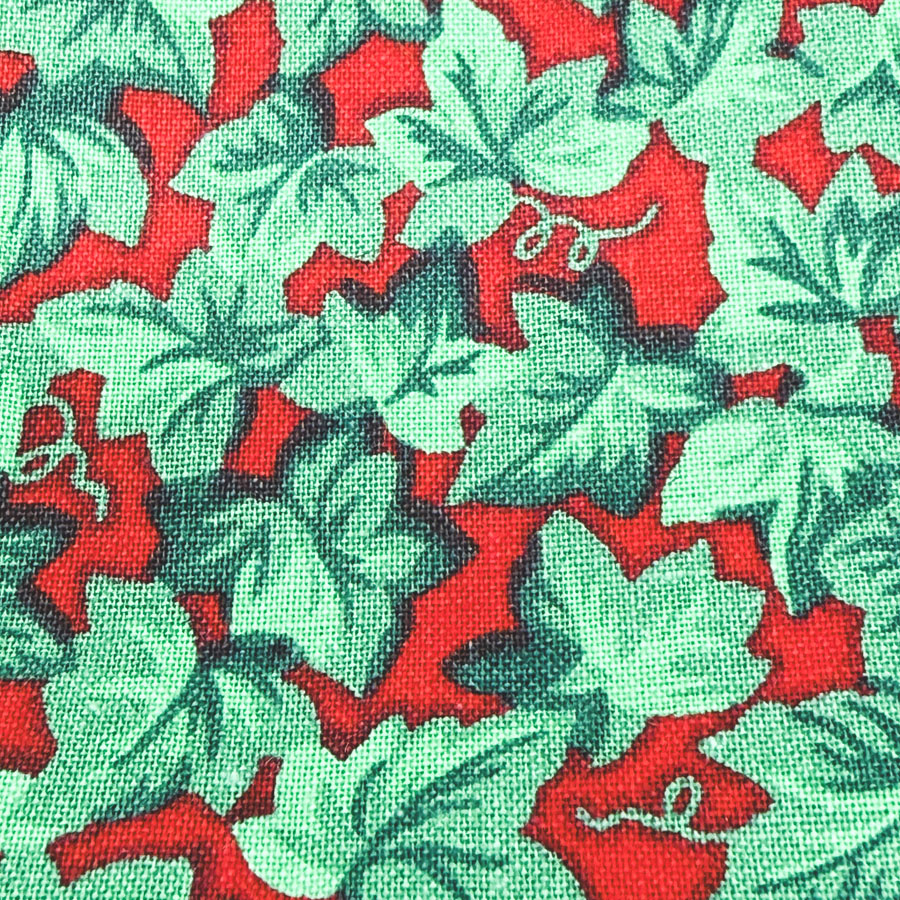 43" x 5 yds Green Ivy on Red Cotton Fabric