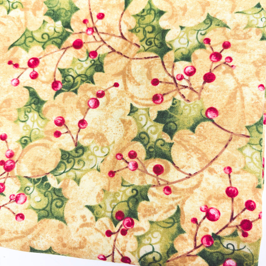 1 yd x 42" Nancy Hoffman Gold Holly Cotton Fabric