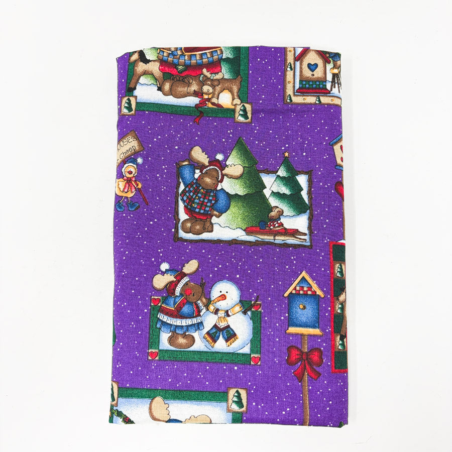 1 yd x 42" Purple Christmas Moose Fabric