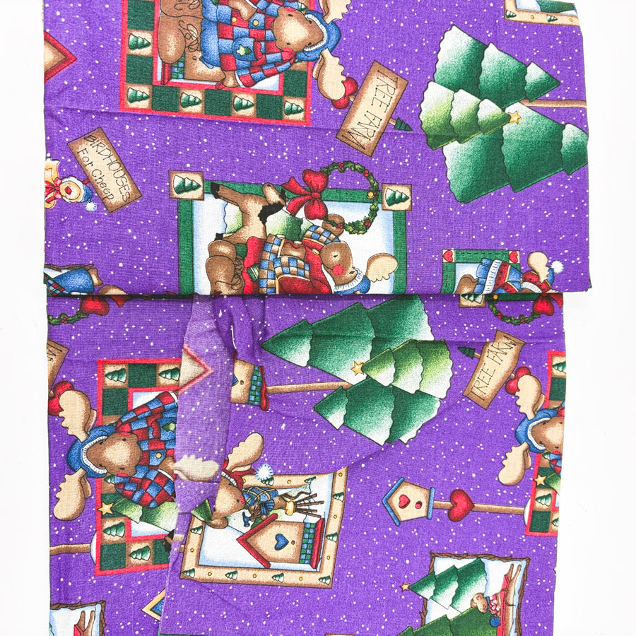 1 yd x 42" Purple Christmas Moose Fabric