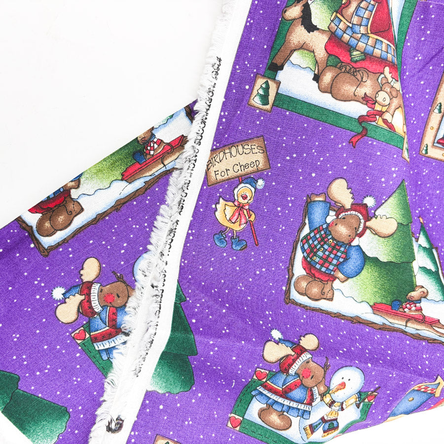 1 yd x 42" Purple Christmas Moose Fabric