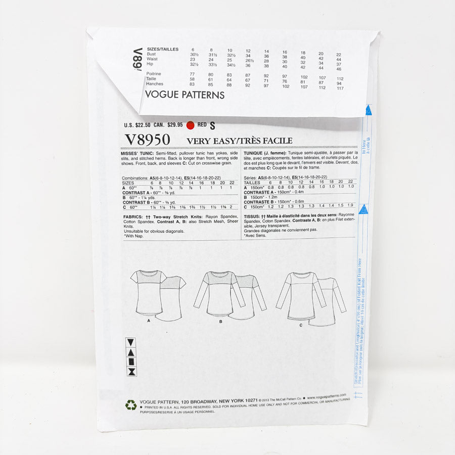 2013 Very Easy Vogue Sewing Pattern V8950 Size 6 - 14