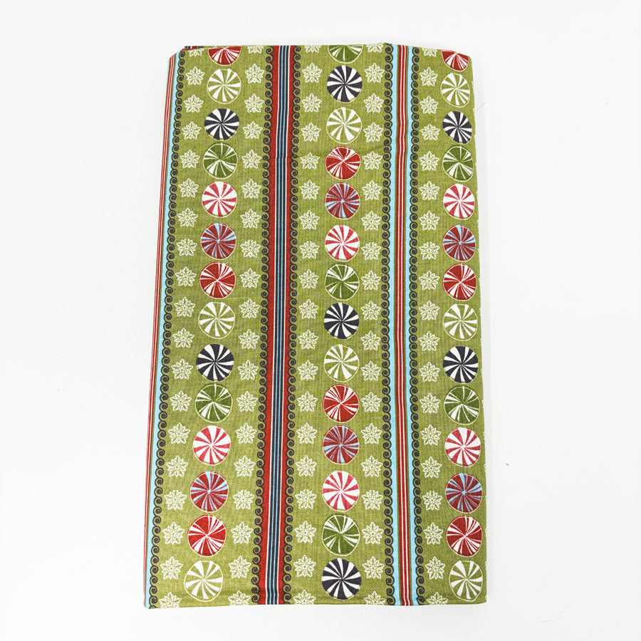 1 yd x 42" Peppermint Circles on Green Fabric