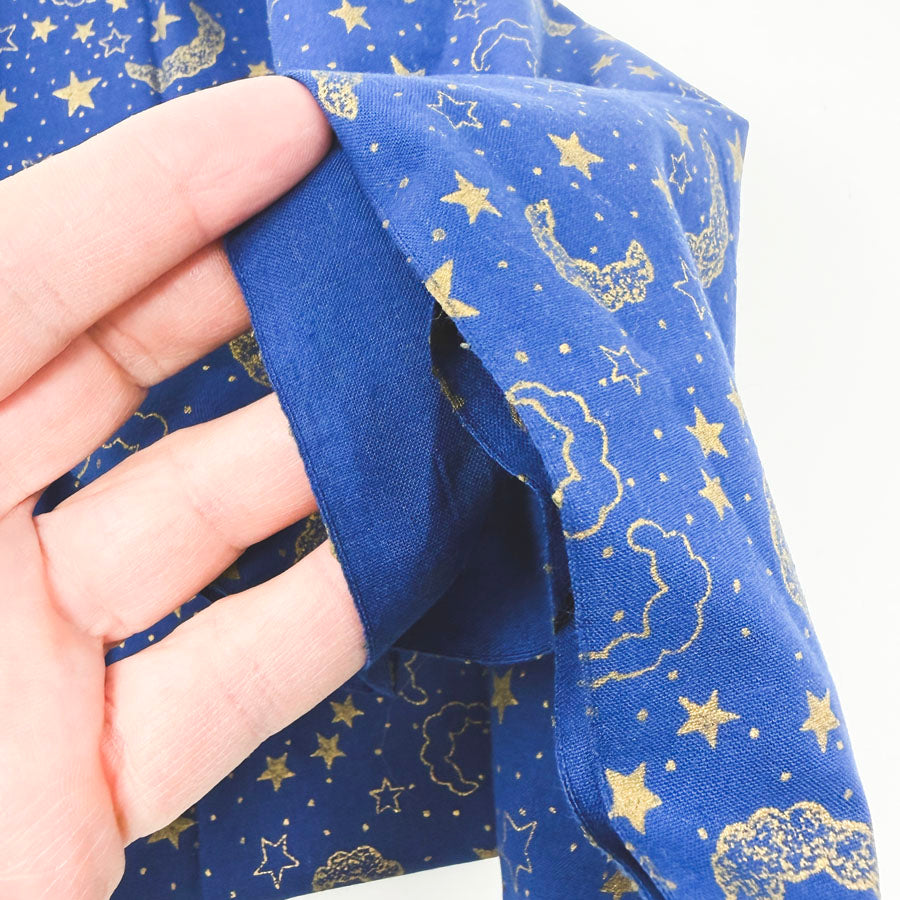 44" x 62" Gold Moon & Stars on Blue Cotton Fabric