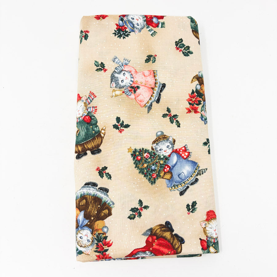 2 yds x 42" Vintage Kitty Cucumber Christmas Tan Fabric