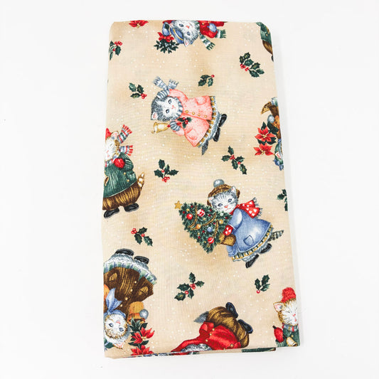 2 yds x 42" Vintage Kitty Cucumber Christmas Tan Fabric
