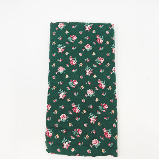 1 Yards Pink Floral on Green Cotton Fabric