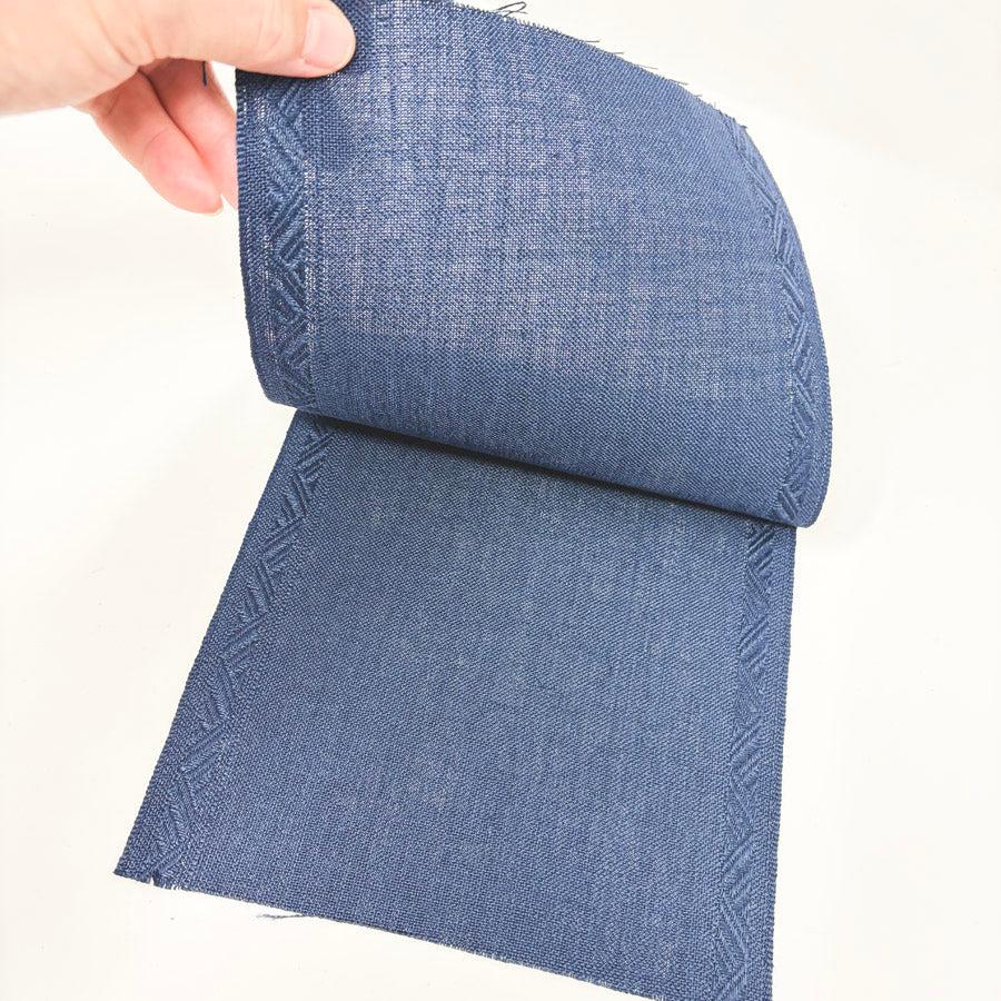 8" x 18" Navy Banded Cross Stitch Linen Piece