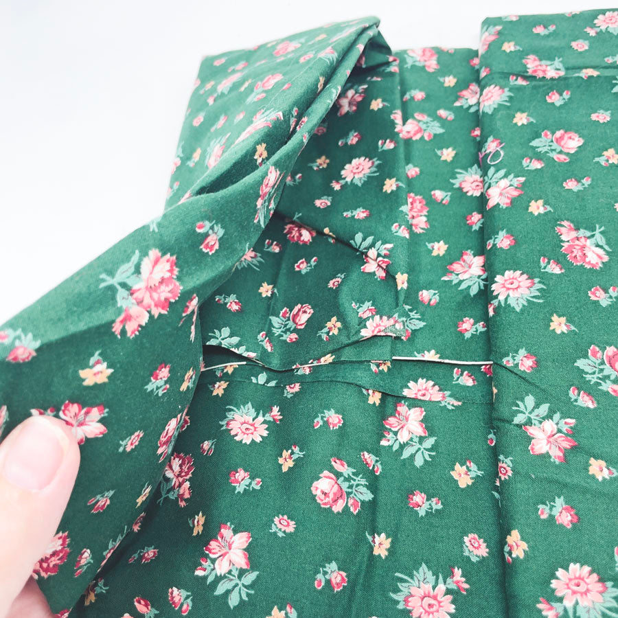 1 Yards Pink Floral on Green Cotton Fabric