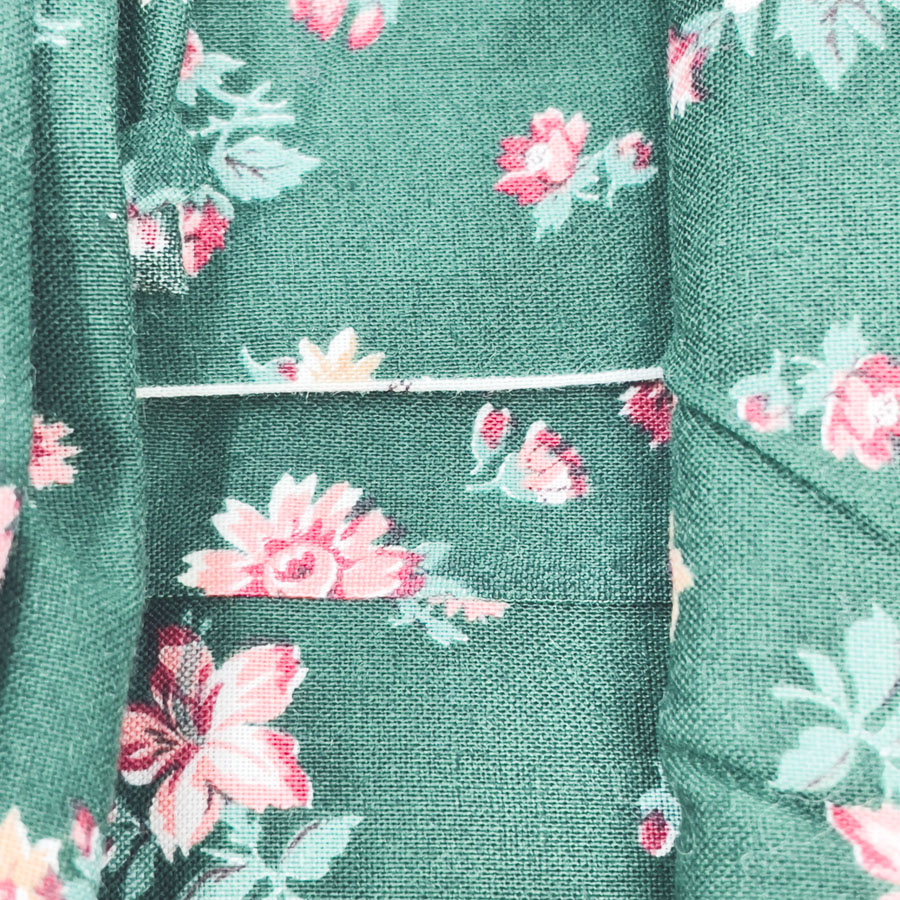 1 Yards Pink Floral on Green Cotton Fabric