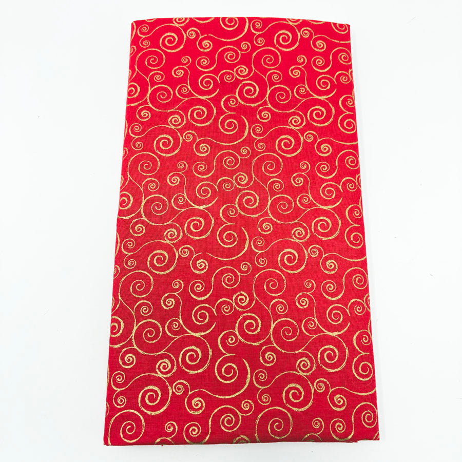 43" x 40" Gold Swirls on Red Cotton Fabric
