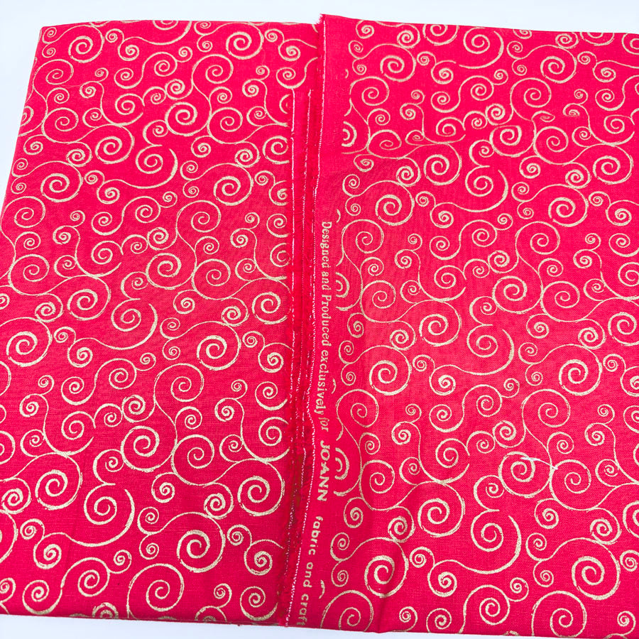 43" x 40" Gold Swirls on Red Cotton Fabric