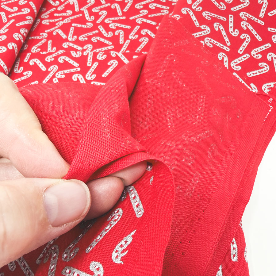 42" x 1 yd Silver Candy Canes on Red Cotton Fabric