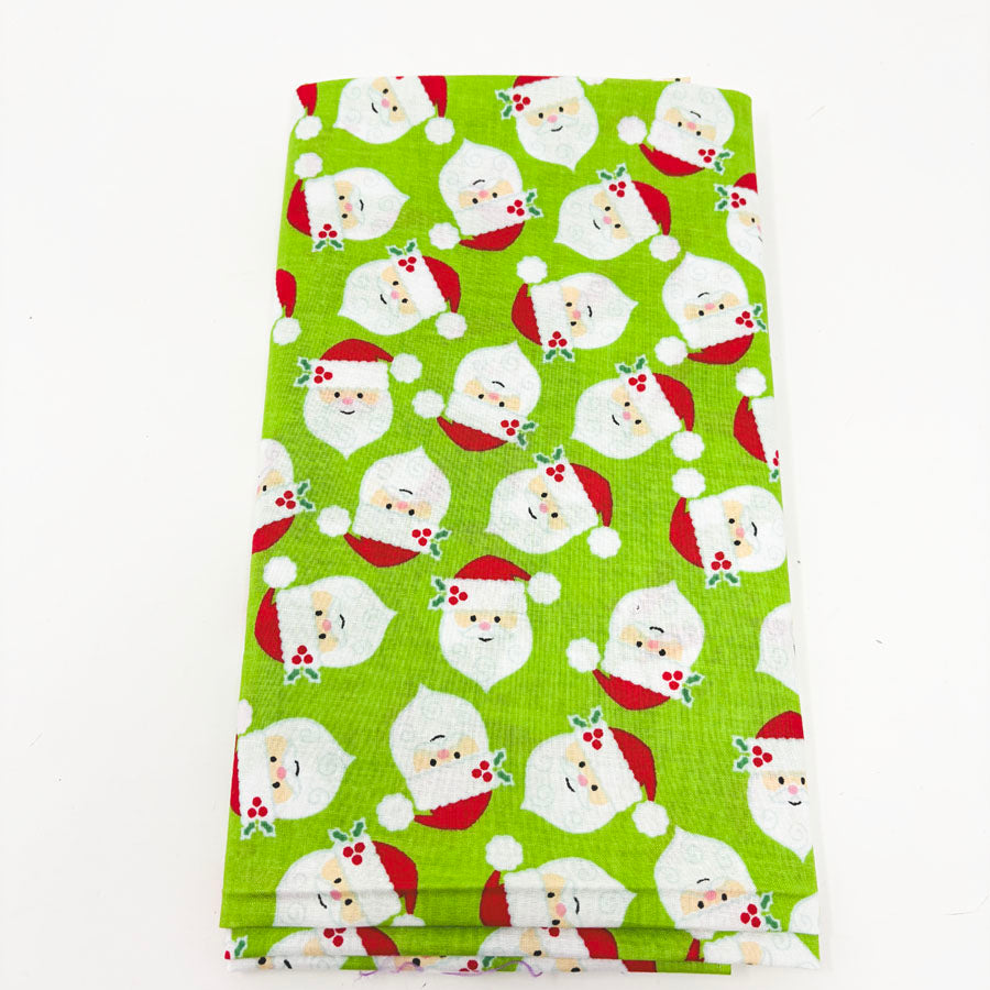 42" x 1 yd Santa on Lime Green Lightweight Cotton Fabric
