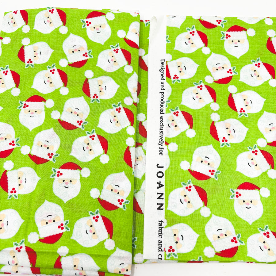 42" x 1 yd Santa on Lime Green Lightweight Cotton Fabric