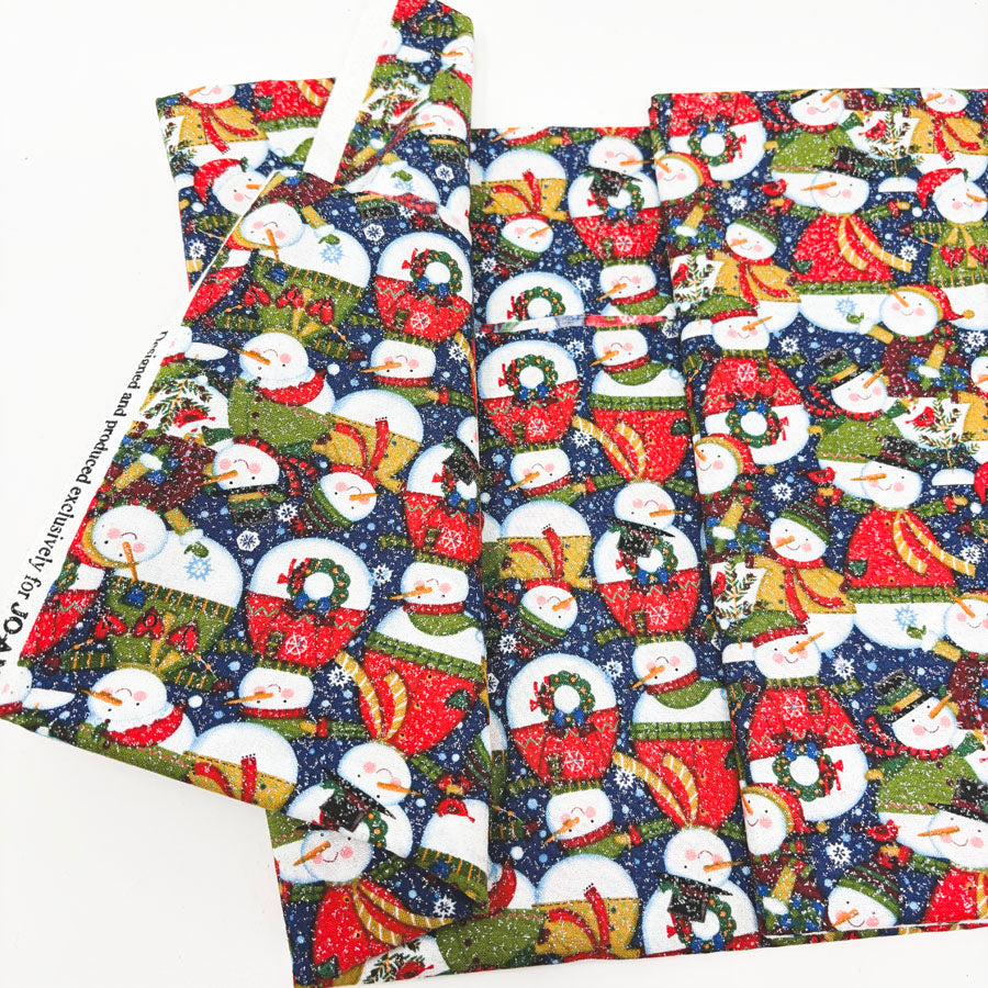 42" x 2 yds Glitter Snowmen on Navy Cotton Fabric