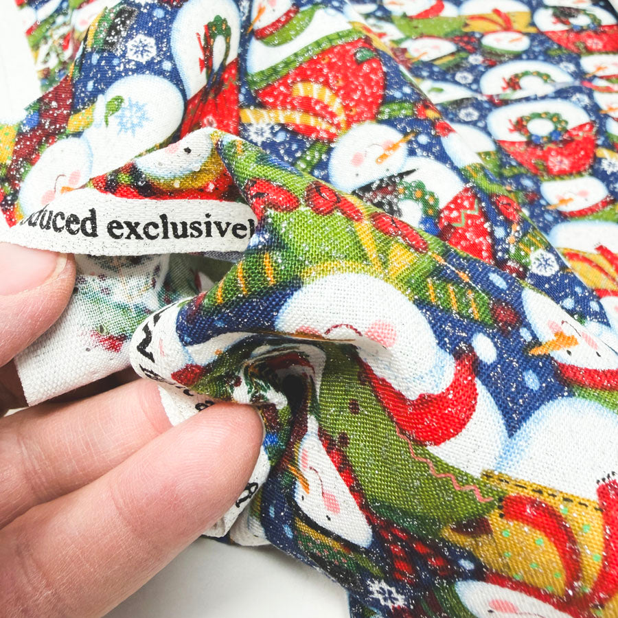 42" x 2 yds Glitter Snowmen on Navy Cotton Fabric