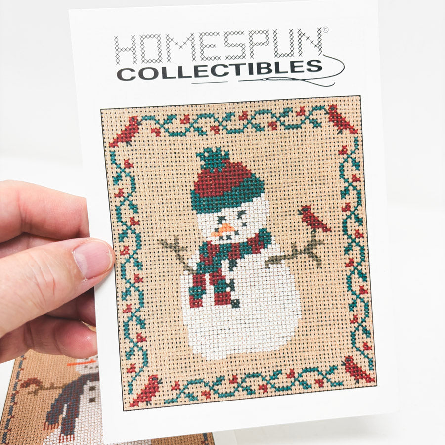 Homespun Collectibles Snowman Cross Stitch Pattern Half Cards