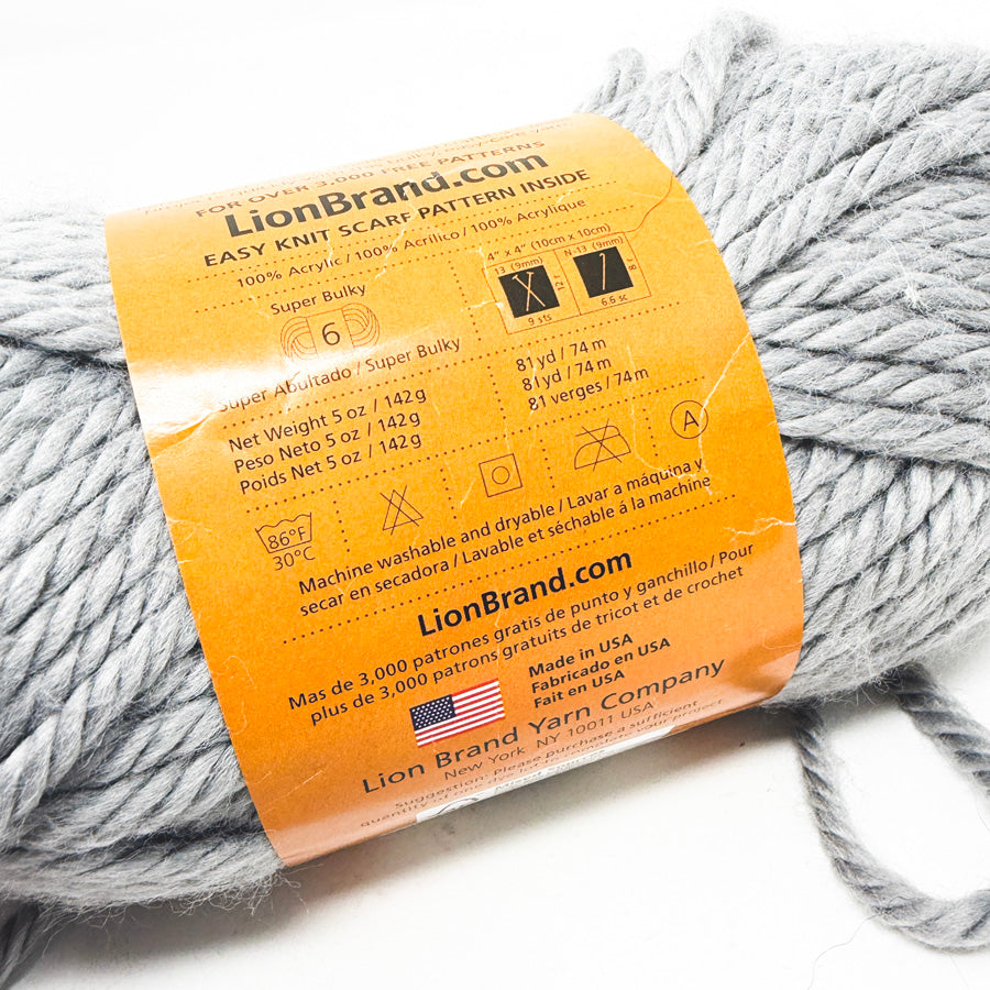 Lion Brand Hometown Acrylic Yarn - Dallas Gray