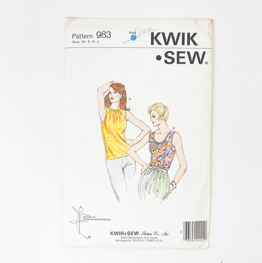 1983 Kwik Sew 983 Sewing Pattern - Sleeveless Top - XS-L