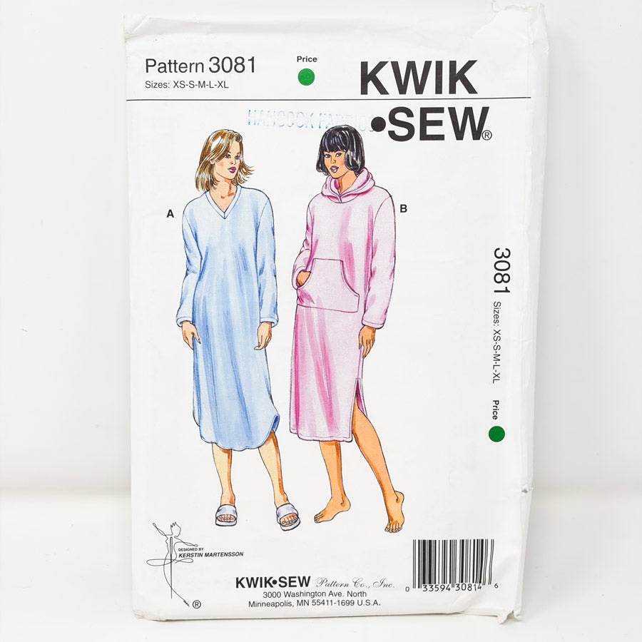 2002 Kwik Sew Sewing Pattern 3081 - Nightshirt - Size XS-XL