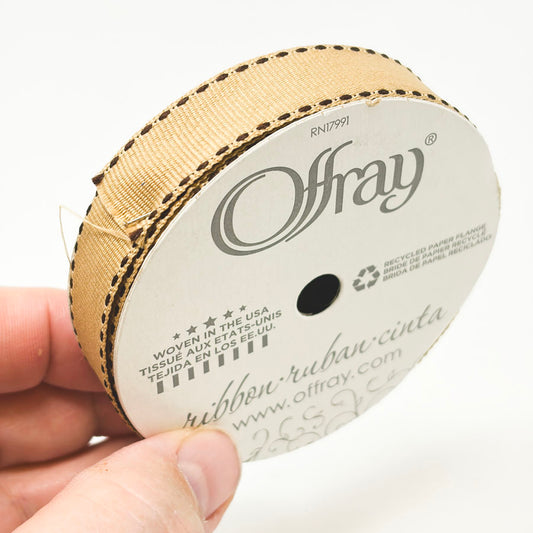 5/8" Offray Tan Grosgrain Stitched Ribbon