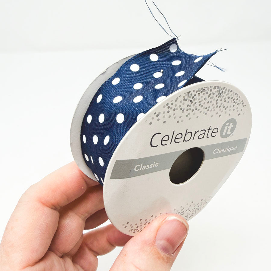 1-1/2" Celebrate It Wired Navy Polka Dot Ribbon