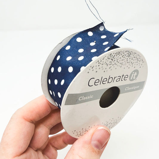 1-1/2" Celebrate It Wired Navy Polka Dot Ribbon