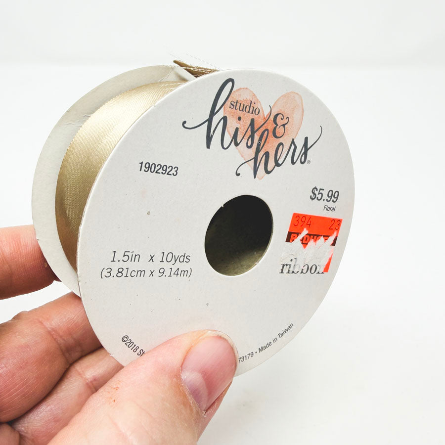 1-1/2" His & Hers Tan Satin Ribbon