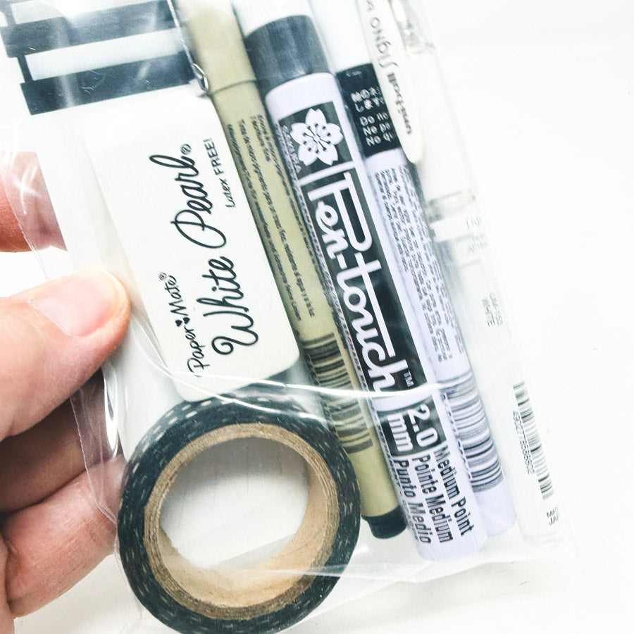 White Pen Black Paper Drawing Kit Remnants