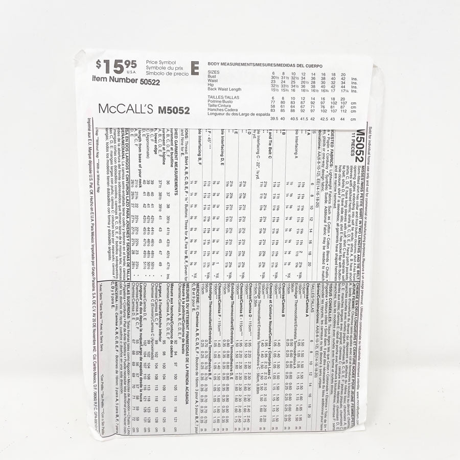 2006 McCall’s Top - M5052 - Size 14-20