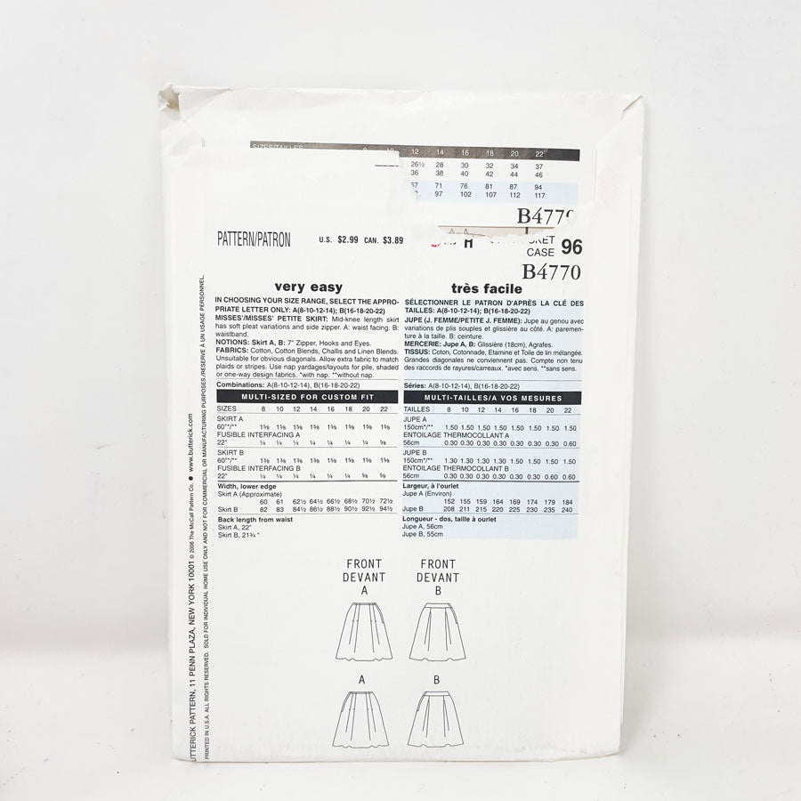 2006 See & Sew Skirt - B4770 - Size 16-22