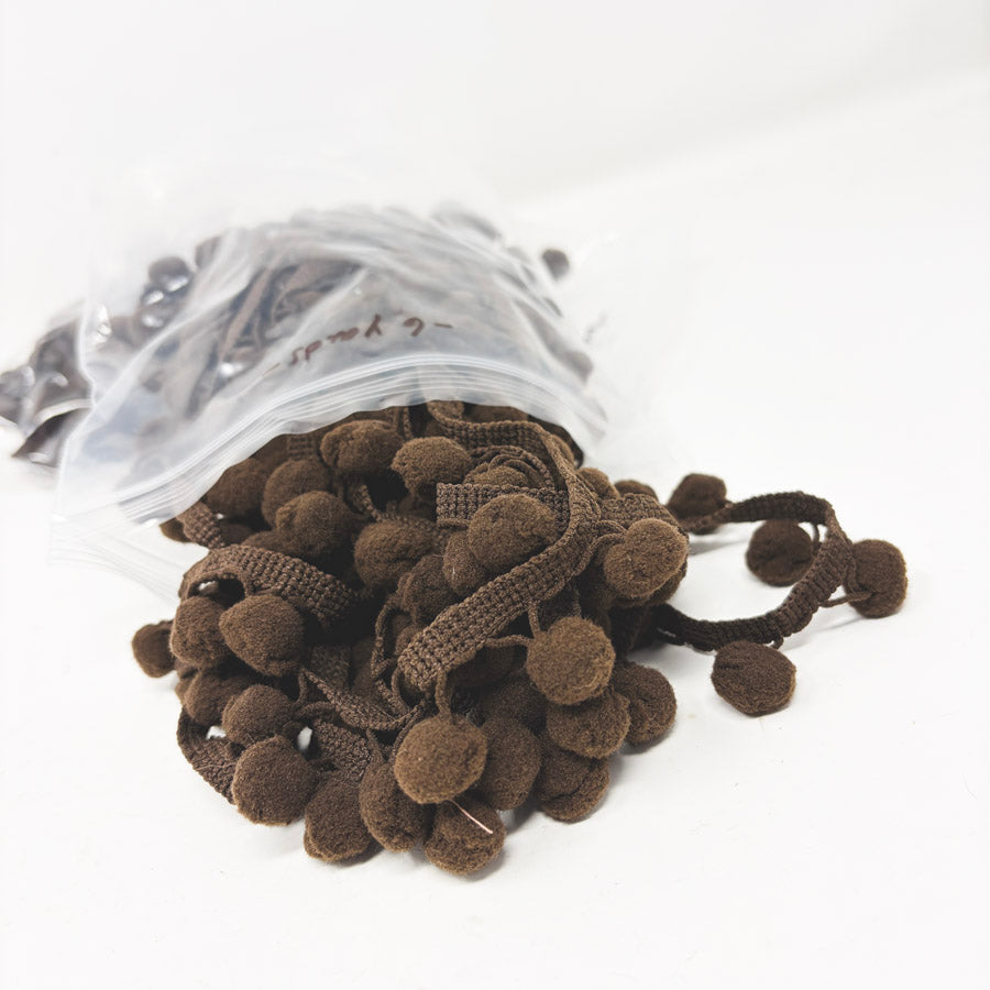 6 yds Dark Brown Pom Pom Trim with Braided Header