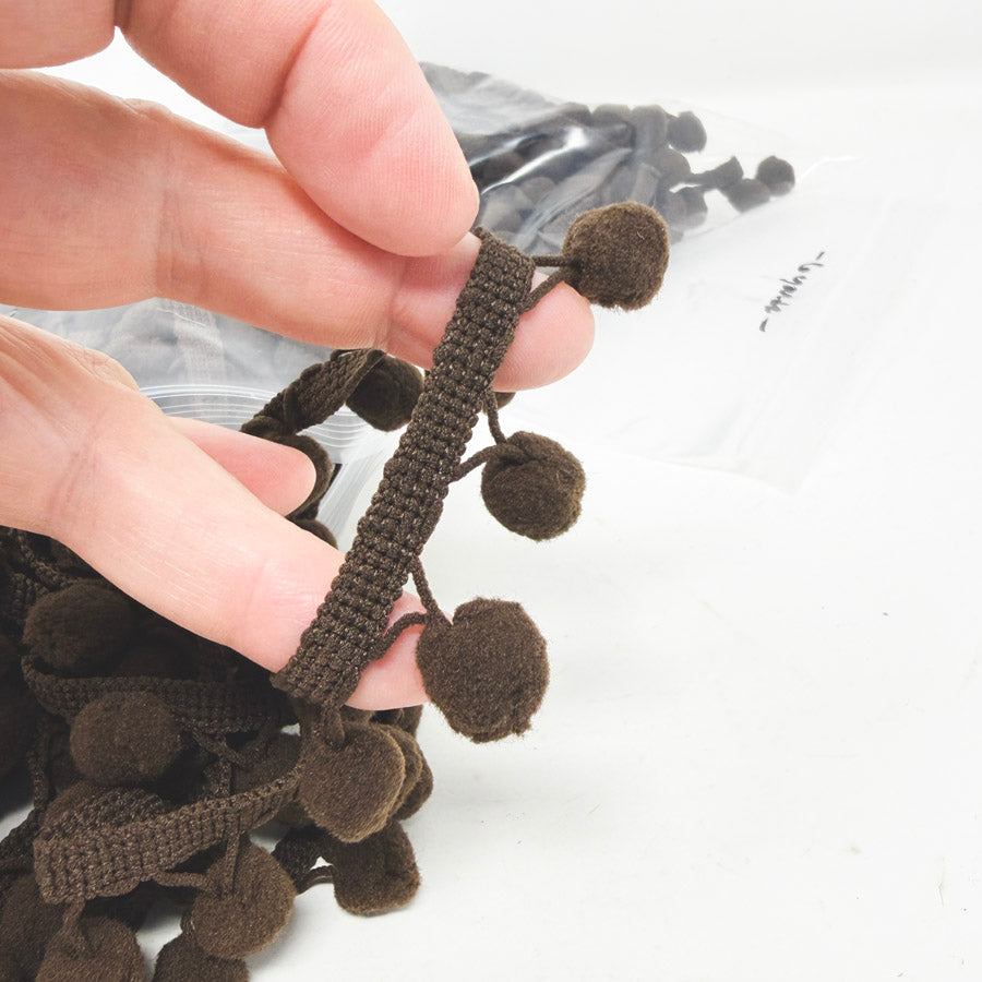 6 yds Dark Brown Pom Pom Trim with Braided Header