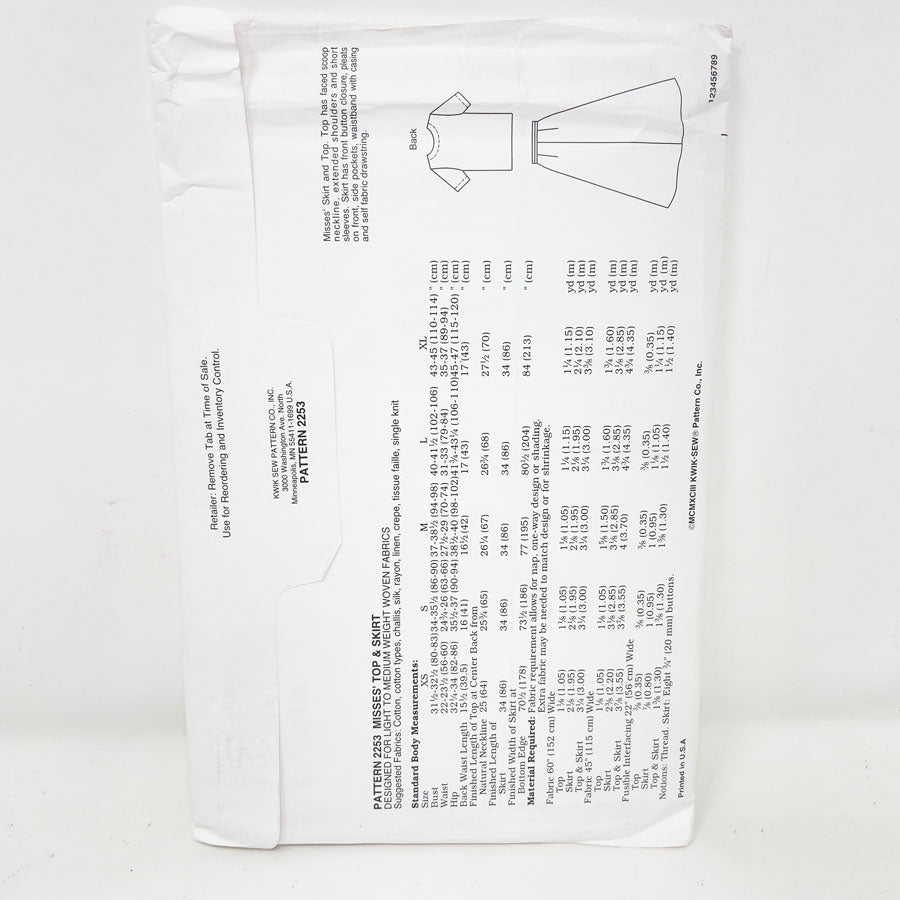 1993 Kwik Sew Dress - 2253 - Size XS-XL