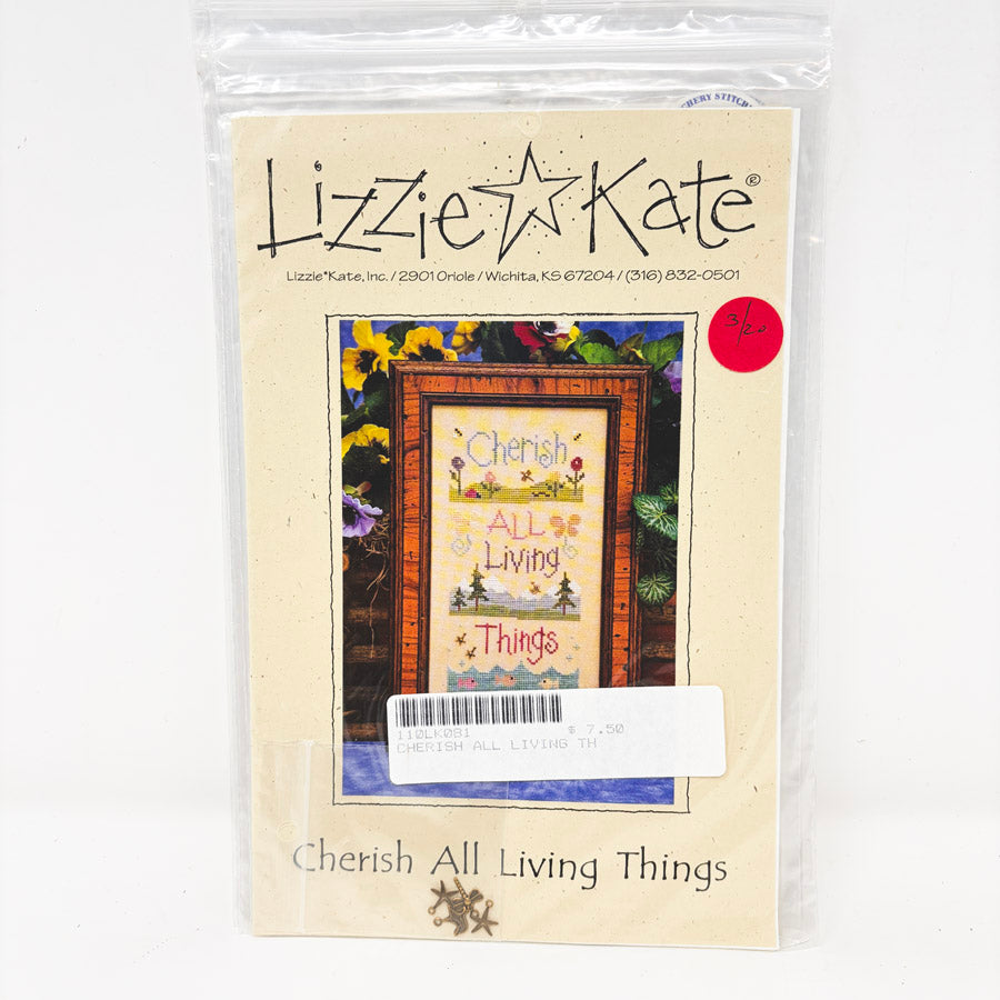 Cherish All Living Things – Lizzie Kate Cross Stitch Pattern & Charm