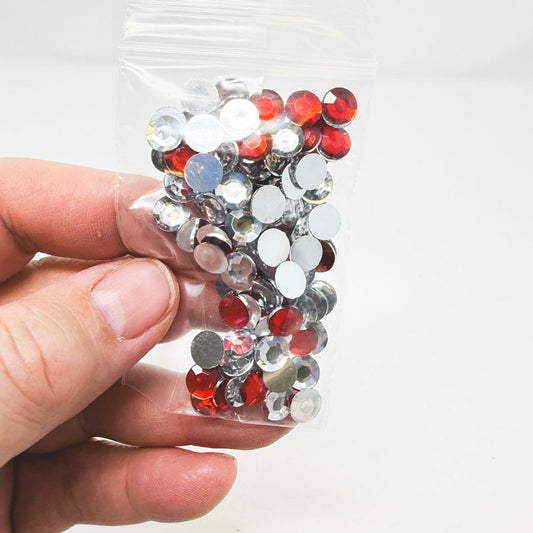 Small Bag of Red & Clear Flat Back Plastic Gems