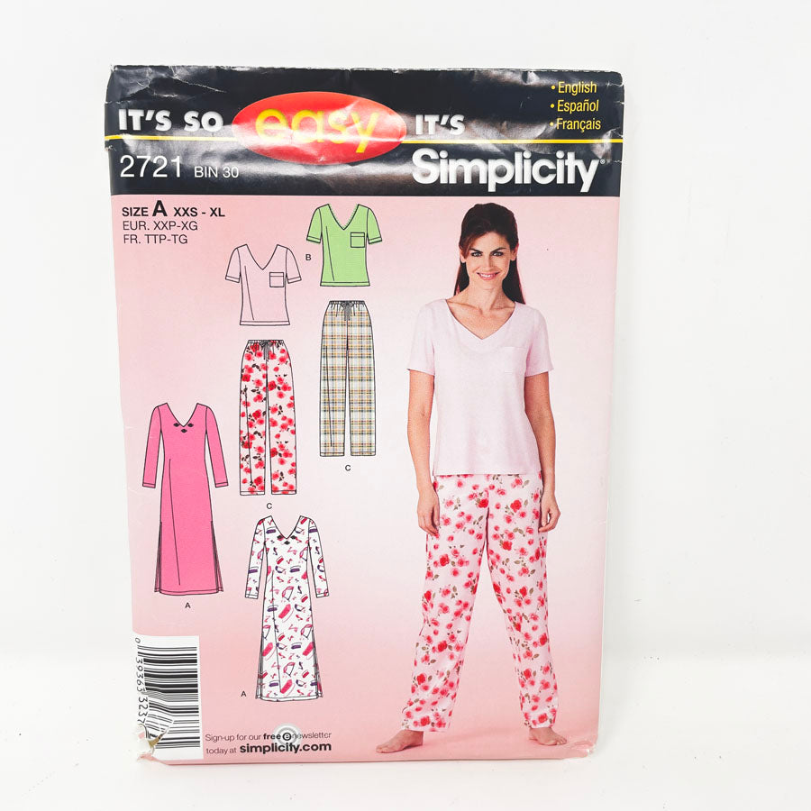 2008 Simplicity Pajamas - 2721 - Size XXS-XL