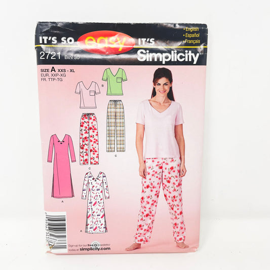 2008 Simplicity Pajamas - 2721 - Size XXS-XL